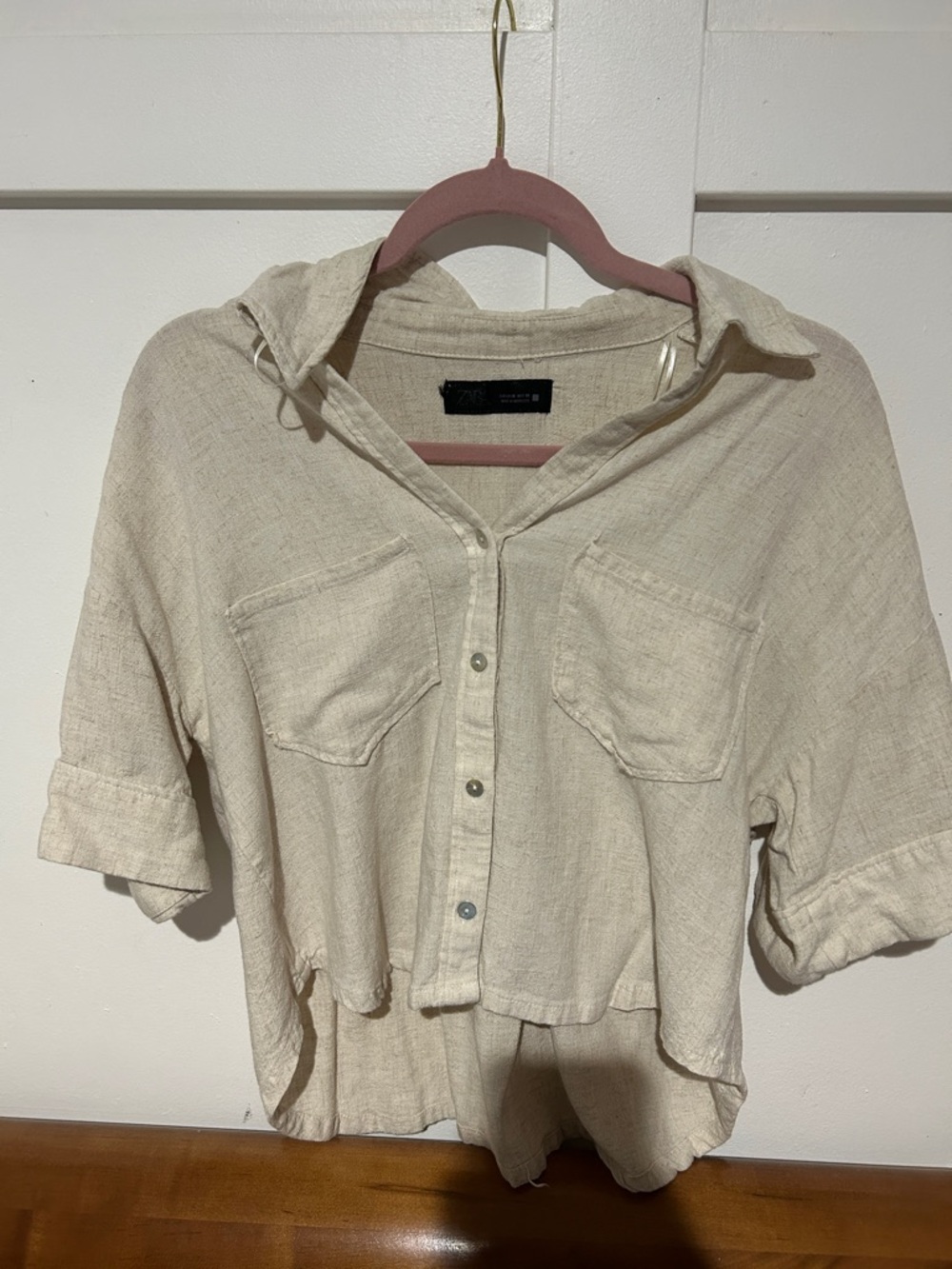 Zara Natural Beige Lightweight Button-Up Hooded Top